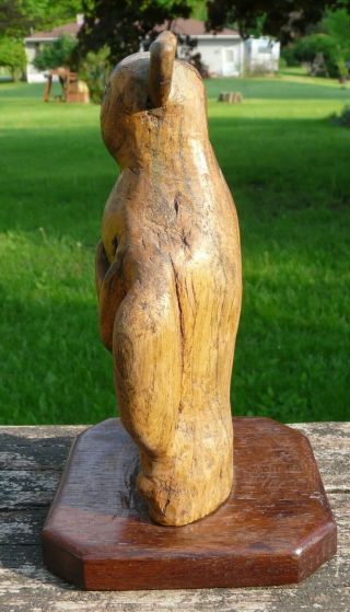 Hand Carved Wood Folk Art Animal Statue Figurine Owl ? Cat ? Creepy Weird Odd 6 