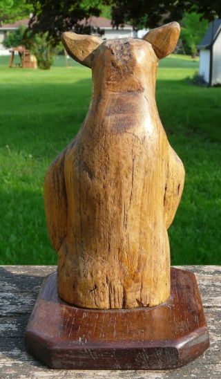 Hand Carved Wood Folk Art Animal Statue Figurine Owl ? Cat ? Creepy Weird Odd 6 