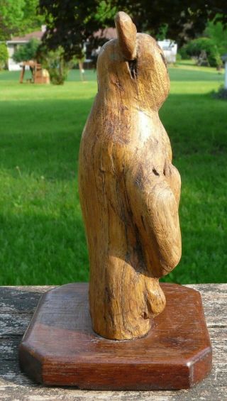 Hand Carved Wood Folk Art Animal Statue Figurine Owl ? Cat ? Creepy Weird Odd 6 