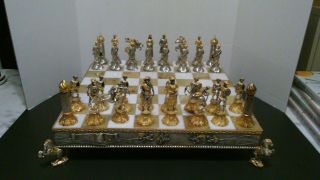 Vintage Italian Vasari Bronze Gilt Figural Chess Set W/ Timer