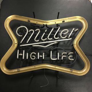 RARE MILLER HIGH LIFE AUTHENTIC Neon Sign Beer Bar Pub Light VINTAGE BOWTIE 2