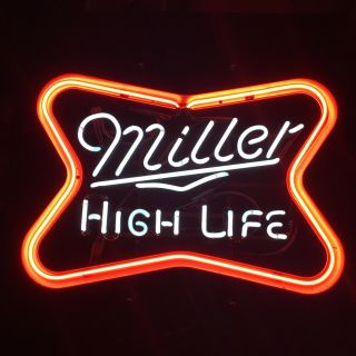 RARE MILLER HIGH LIFE AUTHENTIC Neon Sign Beer Bar Pub Light VINTAGE BOWTIE 3