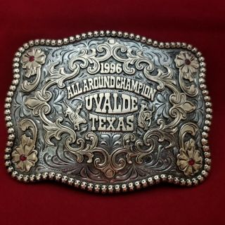 Rodeo Trophy Buckle Vintage 1996 Uvalde Texas All Around Rodeo Champion 45