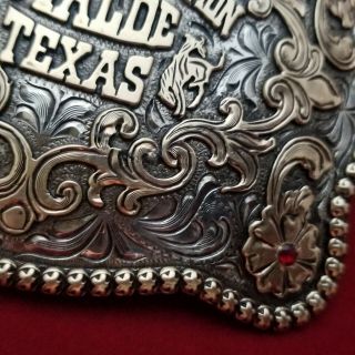 RODEO TROPHY BUCKLE VINTAGE 1996 UVALDE TEXAS ALL AROUND RODEO CHAMPION 45 4