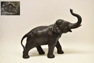 Antique Japanese Meiji Period Bronze Elephant Okimono Sculpture Marked