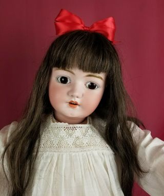 Antique Large German Simon Halbig 1079 Bisque Socket Head Doll Brown Eyes 32 In