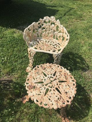 Vintage Ornate Cast Iron Patio Set (table & Chair) Grapevine