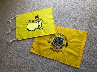 1997 Masters Flag & 1999 Pga Flag Very Rare Tiger Woods 1st & 2nd Majors