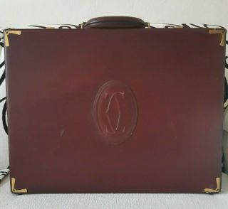 Must De Cartier Burgundy Vintage Leather Document Bag Suitcase Trunk Document