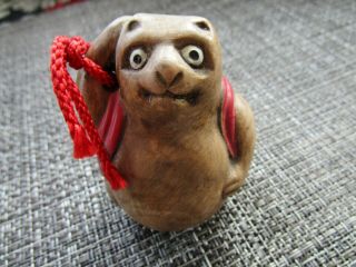 Antique Japanese Comical Bell In The Form Of A Bear.  Ceramic Painted Unusual