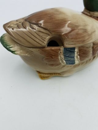 JAPANESE ART POTTERY SITTING MALLARD DUCK PATE DISH LIDDED POT HAND PAINTED 5