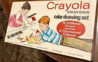 Vintage 1965 Crayola Crayons Color Drawing Set No.  72 With Books R18214