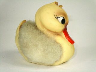 Vintage Old Yellow Rubber Duck Ducky W/ Fur Wings 1970 Kamar Inc.  Japan Toy