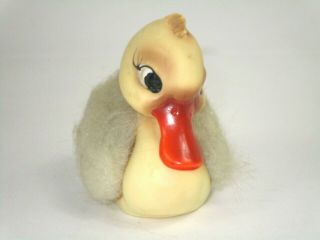 Vintage Old Yellow Rubber Duck Ducky w/ Fur Wings 1970 Kamar Inc.  Japan Toy 2