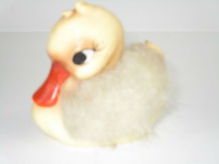 Vintage Old Yellow Rubber Duck Ducky w/ Fur Wings 1970 Kamar Inc.  Japan Toy 3