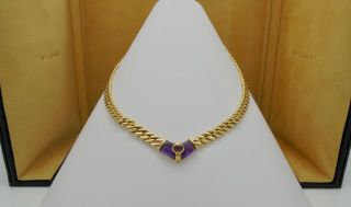 Authentic Vintage Bvlgari Bulgari Amethyst Ruby 18k Yellow Gold Chain Necklace