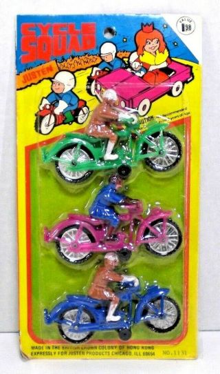 Vintage Plastic Motorcycles Toys Cycle Squad Justen Pack Of 3 Hong Kong Made