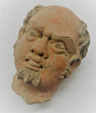 Museum Quality Ancient Gandharan Stucco Statue Fragment Male Head 200 - 300ad