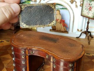 Antique Vintage Dollhouse Miniature Artisan Kidney Shape Desk leather top 1:12 7