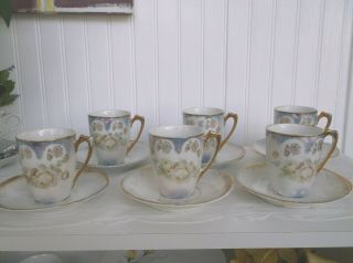 Antique Set Of 6 Bavaria Fine Porcelain Demitasse Cups And Saucers