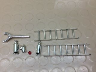 Vintage Plastic Chrome Toy Fire Truck Parts: Ladders Siren Fire Extinguisher