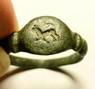 Rare Ancient Roman Bronze Ring With Horse On Bezel - Wearable
