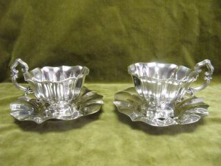 Early 20th C French Sterling 950 Silver 2 Tea Cups Flower Form 439g Debain