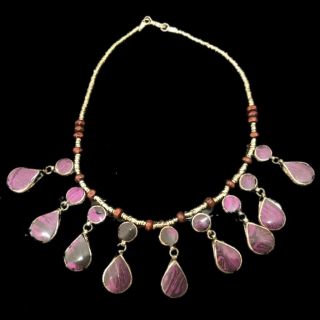 Rare Ancient Purple Stone Pendant Necklace 300 B.  C 18 Stones (6)