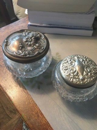 Antique Cut Crystal Dresser Jars Boxes Sterling Covers
