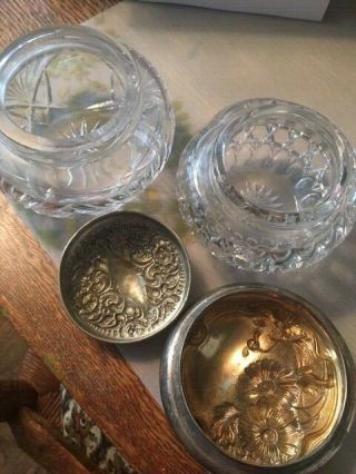 Antique cut crystal dresser jars boxes sterling covers 3