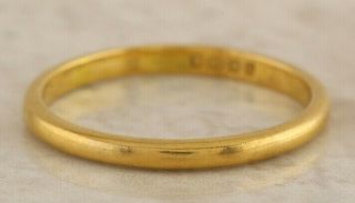 Vintage (1956) 22ct Yellow Gold Plain Wedding (2mm) Band Ring Size P 1/2