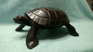 Vintage Large Hand Carved Iron Wood Sea Turtle Figure 10 " Long