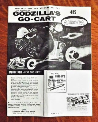 Vintage 1966 Aurora Godzillas Go Cart 485 Instruction 