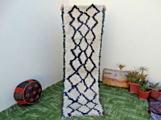 Runner Zig Zag Vintage Beni Ourain Moroccan Azilal Handmade Carpet Rug Berber