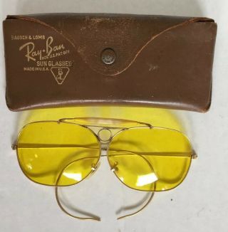 Vintage Bausch Lomb Ray Ban 1/10 12k Gold Filled Aviator Shooting Glasses Yellow