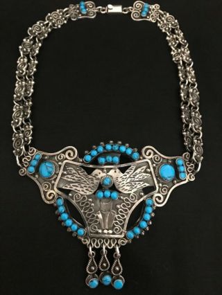 Bold Taxco Mexico Sterling Silver Doves Necklace Matl Style