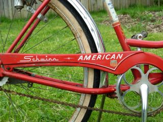 Schwinn American Red Vintage 1960s Cruiser Chicago Single Speed Whitewall Tires 2