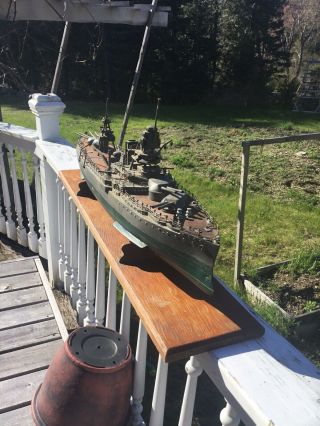 Antique Ww2 Uss Battle Ship N.  Y.  Or Texas.  Wooden Model Solid.  36 Inch Long.