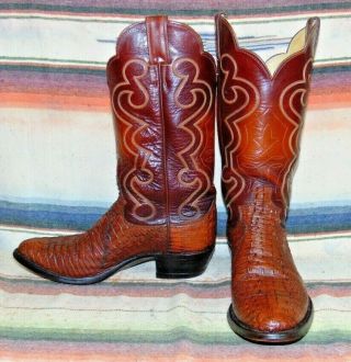 Mens Vintage Justin Brown Exotic Hornback Lizard Cowboy Boots 8.  5 D Exc Cond