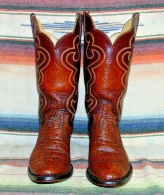 Mens Vintage Justin Brown Exotic Hornback Lizard Cowboy Boots 8.  5 D Exc Cond 2