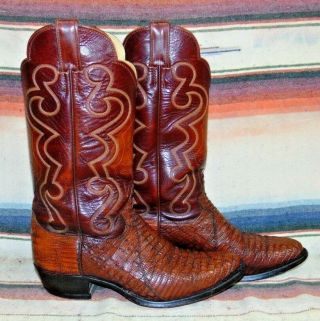 Mens Vintage Justin Brown Exotic Hornback Lizard Cowboy Boots 8.  5 D Exc Cond 3