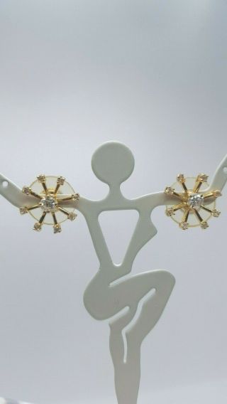 Vintage Starburst 14k Yellow Gold Diamond Stud Earrings