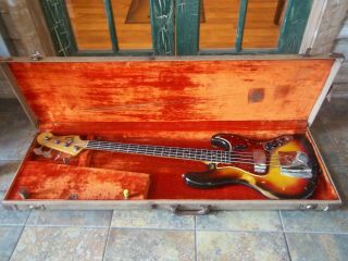 Vintage 1963 Fender Jazz Bass Guitar In Sunburst With Case