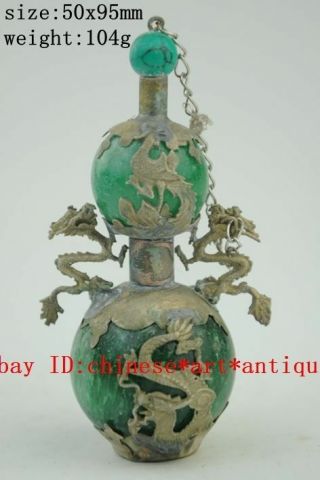 Old Jade Snuff Bottle Armored Dragon Phoenix Decoration Handwork Craft B01