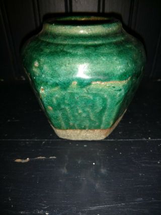 Antique Chinese Hexogon Ginger Jar Green Rustic 49er Diggings