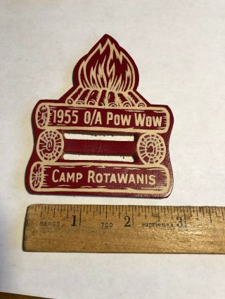 Vintage Boy Scouts 1955 O/a Pow Wow Camp Rotawanis Leather Neckerchief Slide