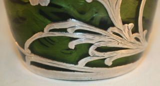 Rare Loetz Titania Silver Overlay Art Glass Vase with Cobalt Blue,  Green,  Silver 5