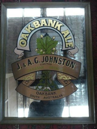 Antique Vintage Pub Sign Gilt Mirror Oakbank Ale Beer Brewery Australia Johnston