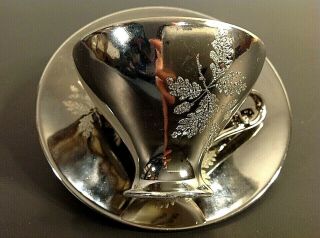 Vintage Bareuther Bavaria Demitasse Cup & Saucer Platinum Silver Embossed Leaves