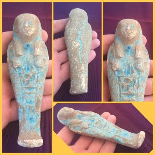 Very Rare Ancient Egyptian Ushabti Shabti Blue With Hieroglyphics,  C664 - 3